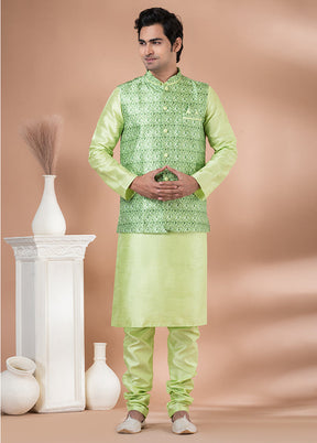 3 Pc Green Dupion Silk Ethnic Wear Set