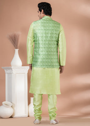 3 Pc Green Dupion Silk Ethnic Wear Set