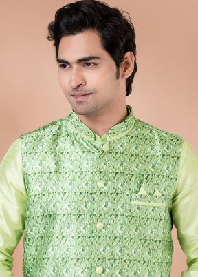 3 Pc Green Dupion Silk Ethnic Wear Set