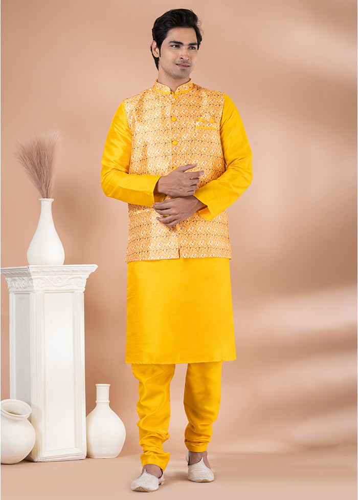 3 Pc Yellow Dupion Silk Ethnic Wear Set