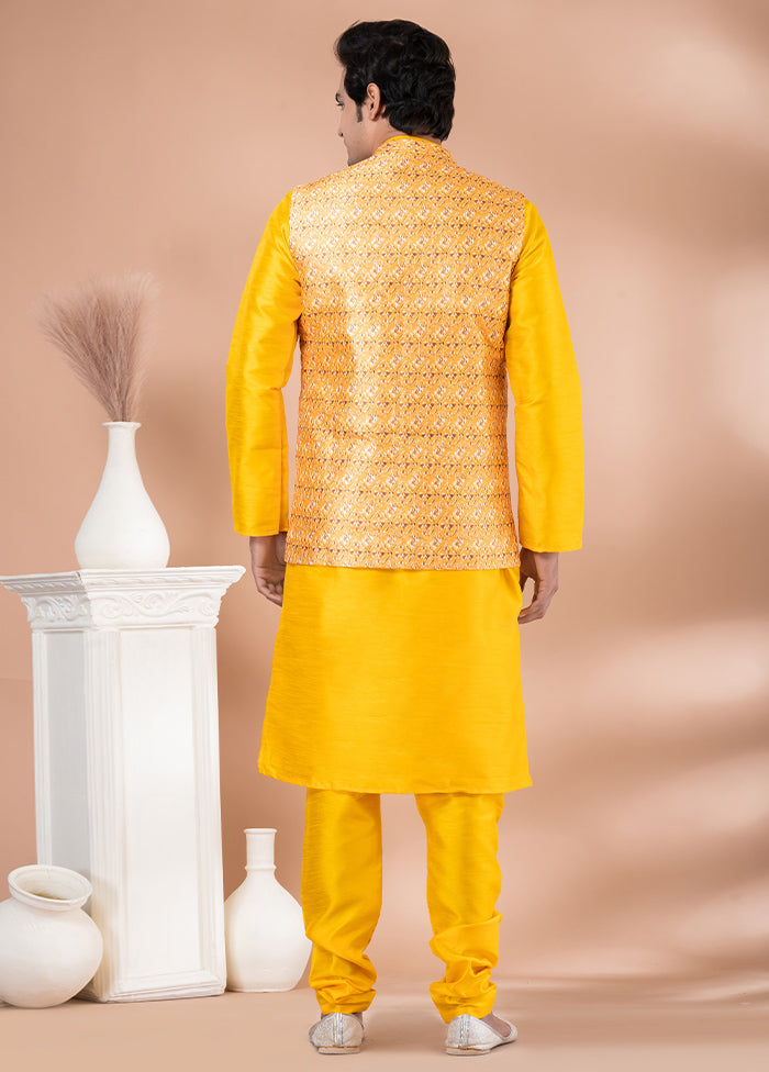 3 Pc Yellow Dupion Silk Ethnic Wear Set