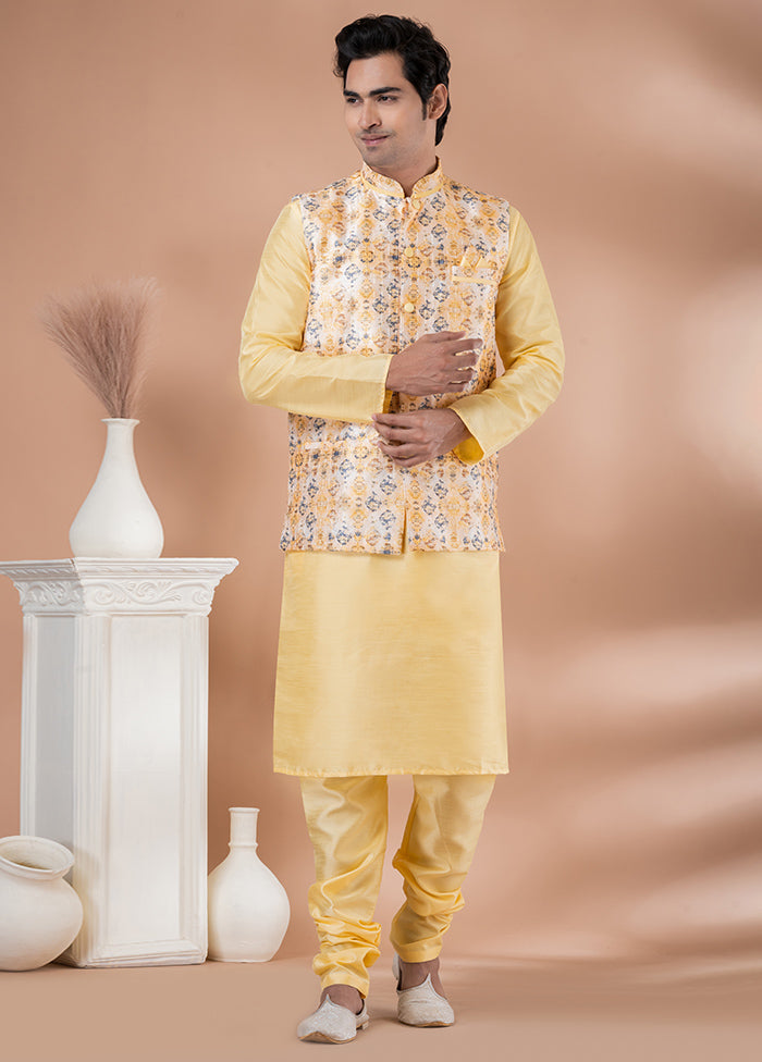 3 Pc Yellow Dupion Silk Ethnic Wear Set