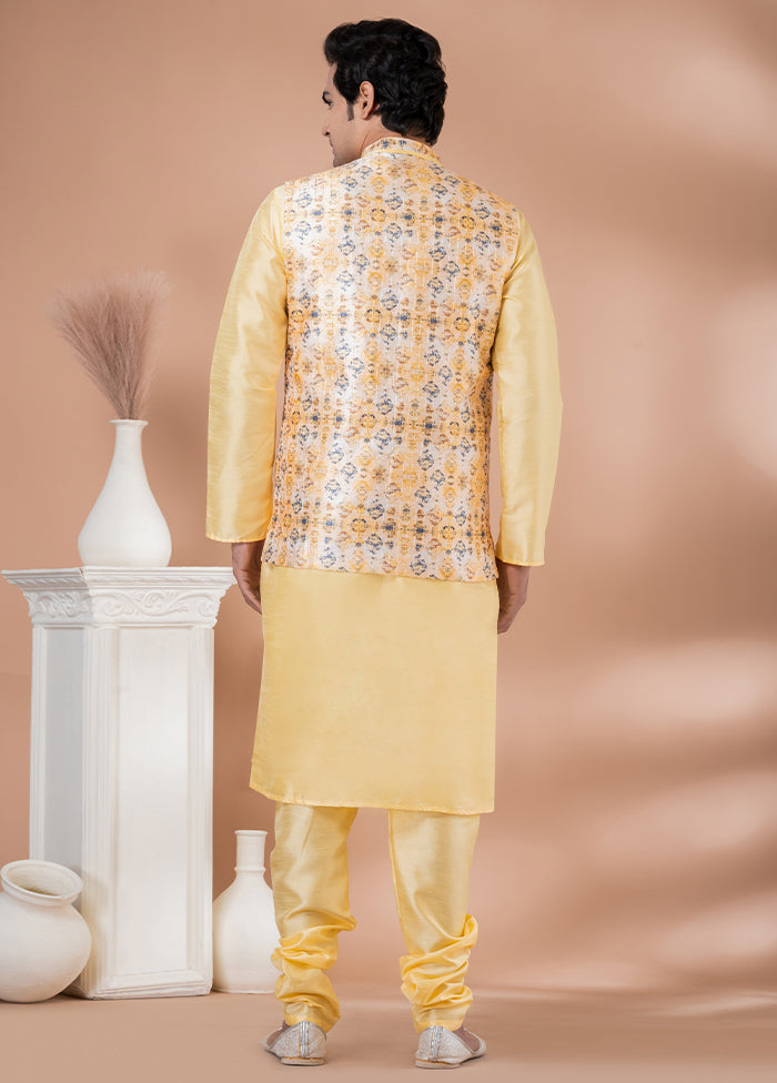 3 Pc Yellow Dupion Silk Ethnic Wear Set