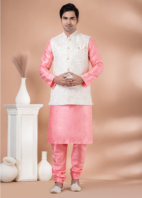 3 Pc Pink Dupion Silk Ethnic Wear Set