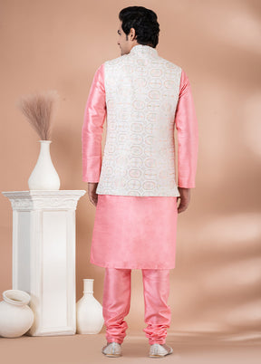 3 Pc Pink Dupion Silk Ethnic Wear Set