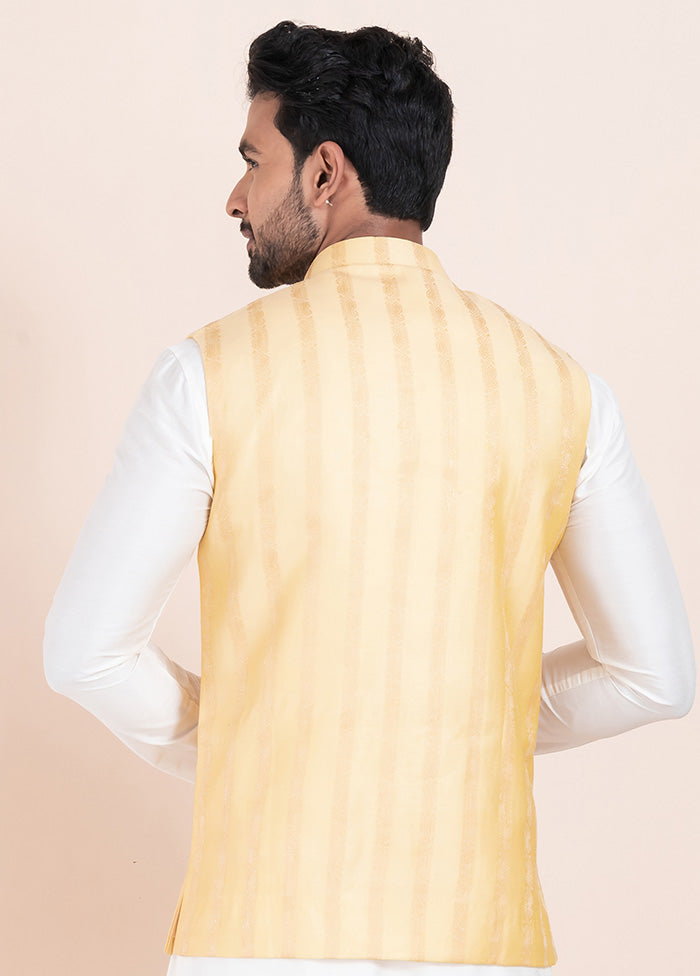 Gold Full Sleeves Mandarin Collar Waistcoat