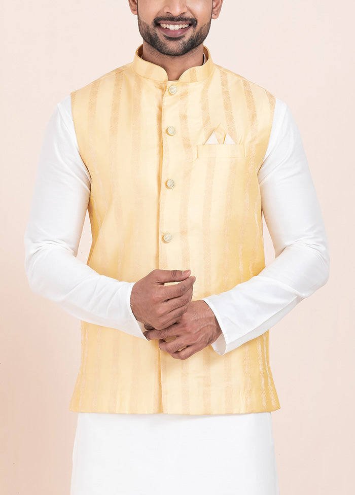 Gold Full Sleeves Mandarin Collar Waistcoat