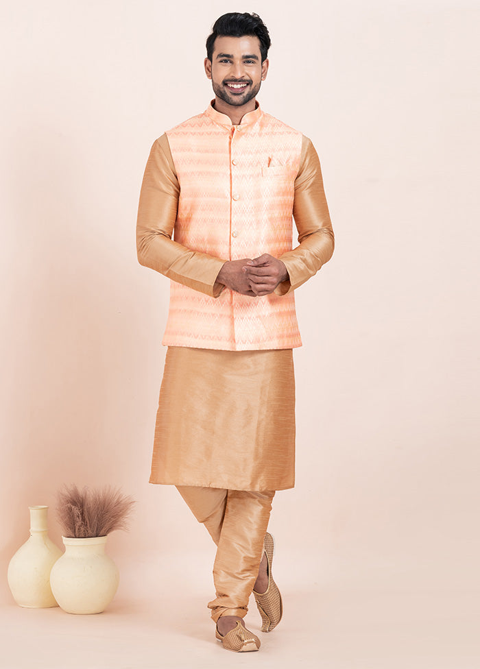 Pink Full Sleeves Mandarin Collar Waistcoat