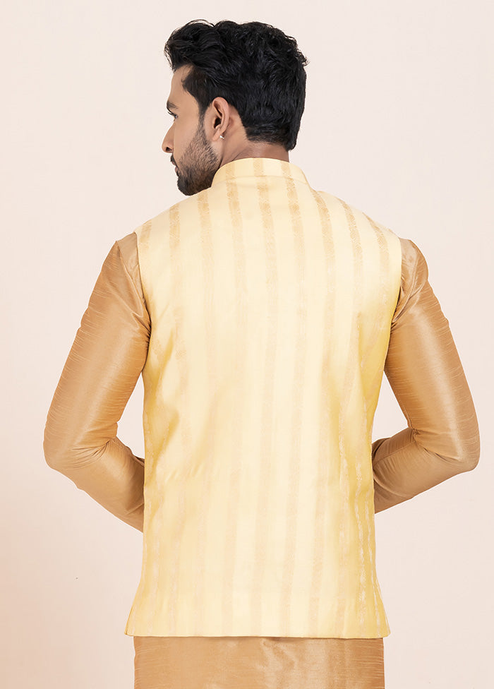 Gold Full Sleeves Mandarin Collar Waistcoat