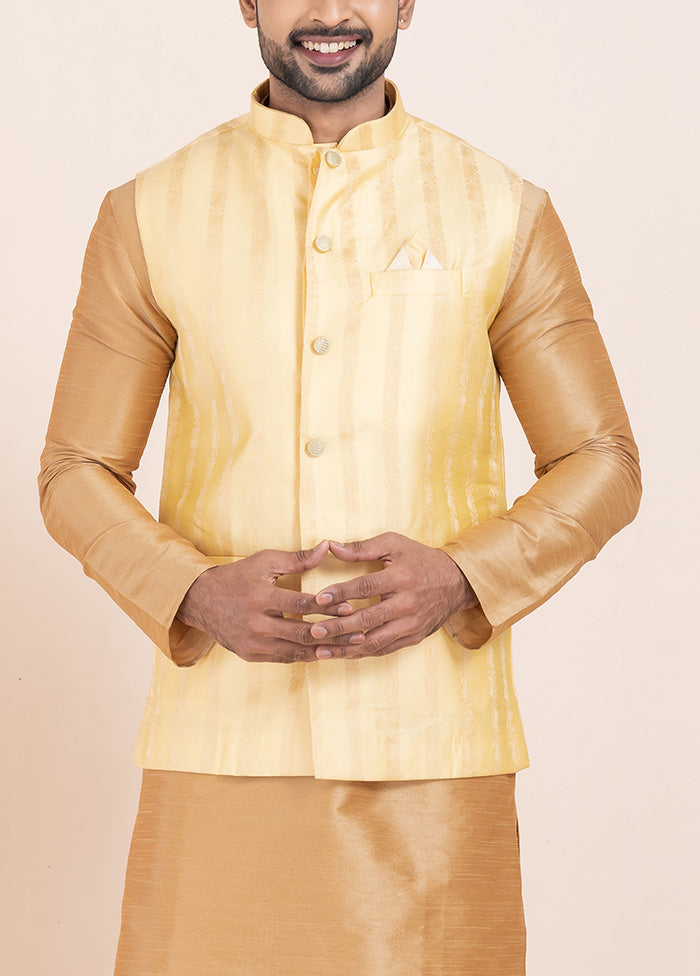 Gold Full Sleeves Mandarin Collar Waistcoat