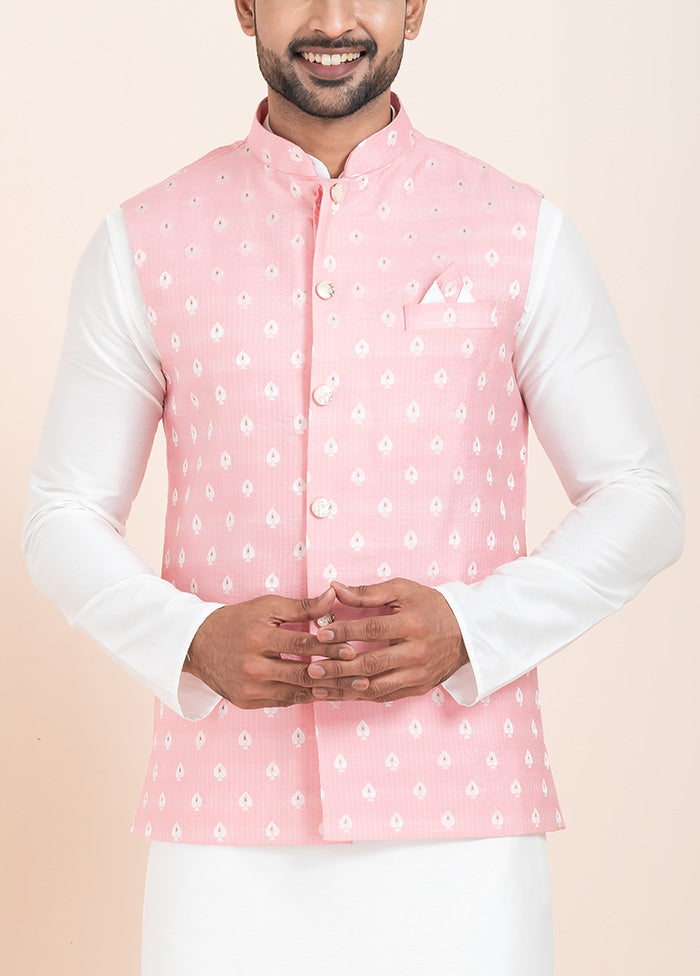 Pink Full Sleeves Mandarin Collar Waistcoat