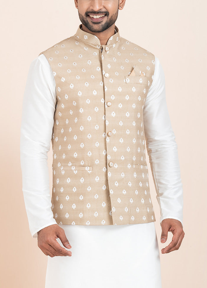 Light Brown Full Sleeves Mandarin Collar Waistcoat