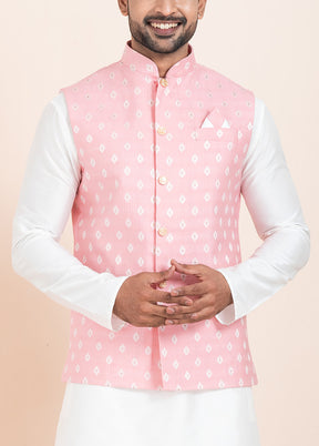 Pink Full Sleeves Mandarin Collar Waistcoat