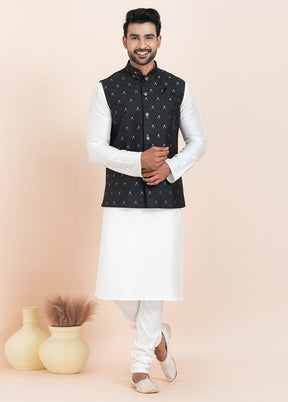 Black Full Sleeves Mandarin Collar Waistcoat