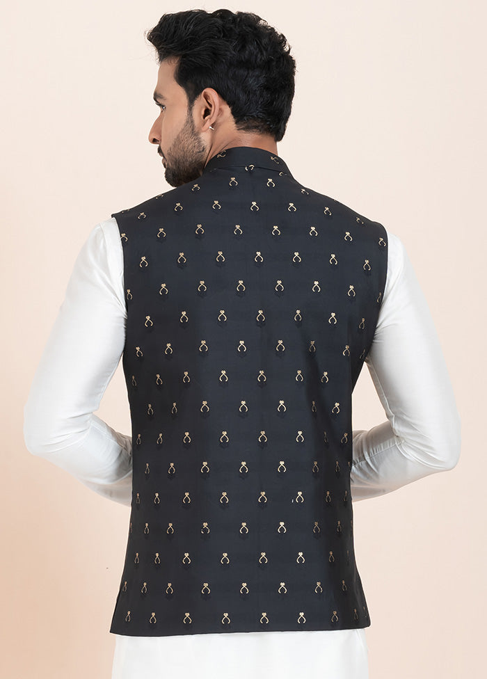 Black Full Sleeves Mandarin Collar Waistcoat