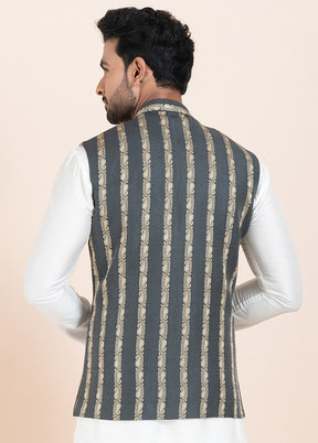 Multicolor Full Sleeves Mandarin Collar Waistcoat