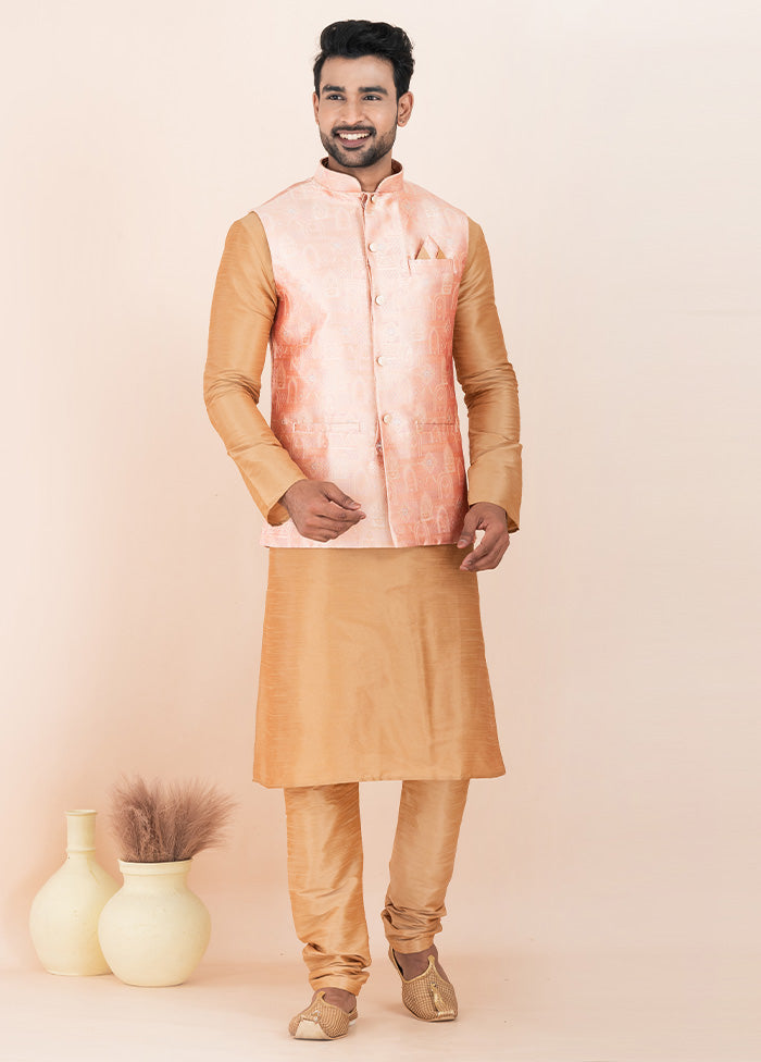 Pink Full Sleeves Mandarin Collar Waistcoat