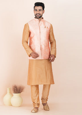 Pink Full Sleeves Mandarin Collar Waistcoat