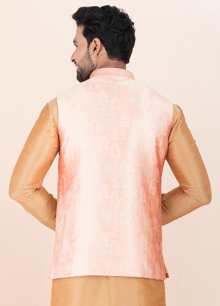 Pink Full Sleeves Mandarin Collar Waistcoat