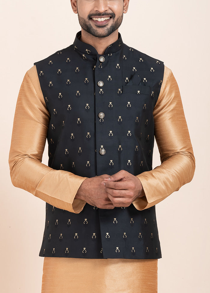 Black Full Sleeves Mandarin Collar Waistcoat