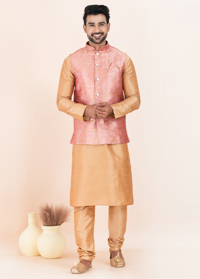 3 Pc Chiku Dupion Silk Kurta Pajama Set