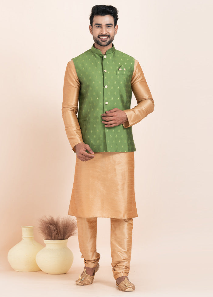 3 Pc Chiku Dupion Silk Kurta Pajama Set