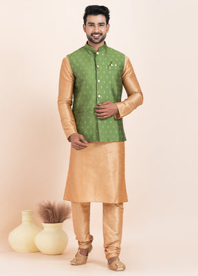 Light Green Full Sleeves Mandarin Collar Waistcoat