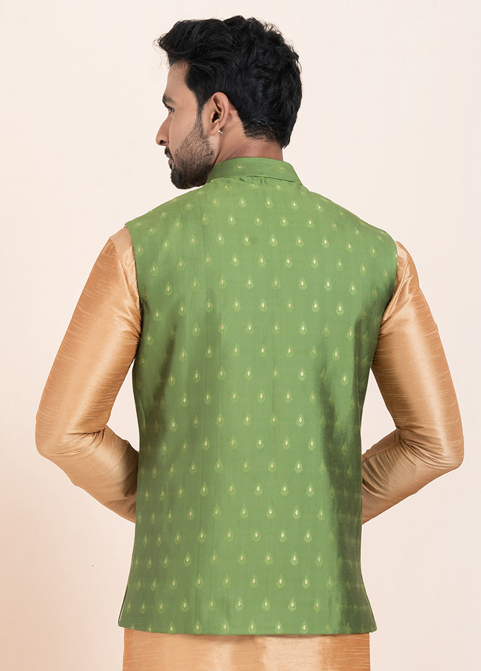 Light Green Full Sleeves Mandarin Collar Waistcoat