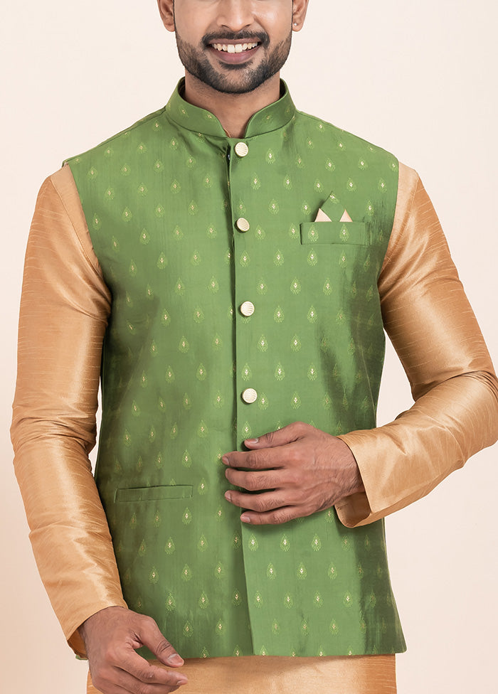 Light Green Full Sleeves Mandarin Collar Waistcoat