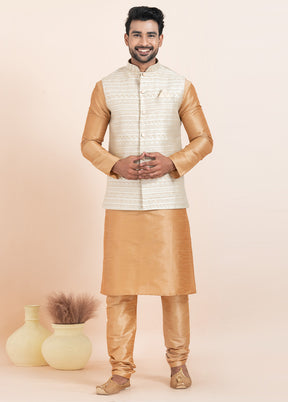 3 Pc Chiku Dupion Silk Kurta Pajama Set