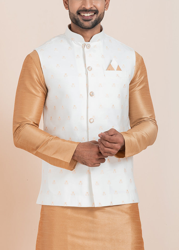 White Full Sleeves Mandarin Collar Waistcoat