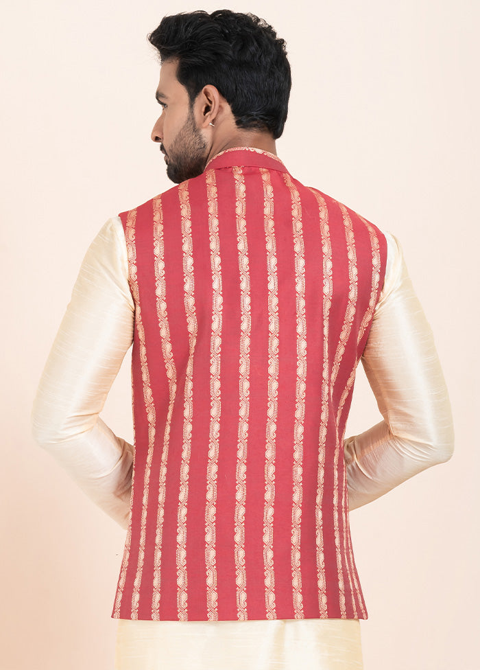 Red Full Sleeves Mandarin Collar Waistcoat