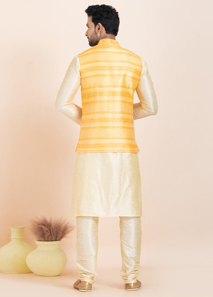 3 Pc Gold Dupion Silk Kurta Pajama Set