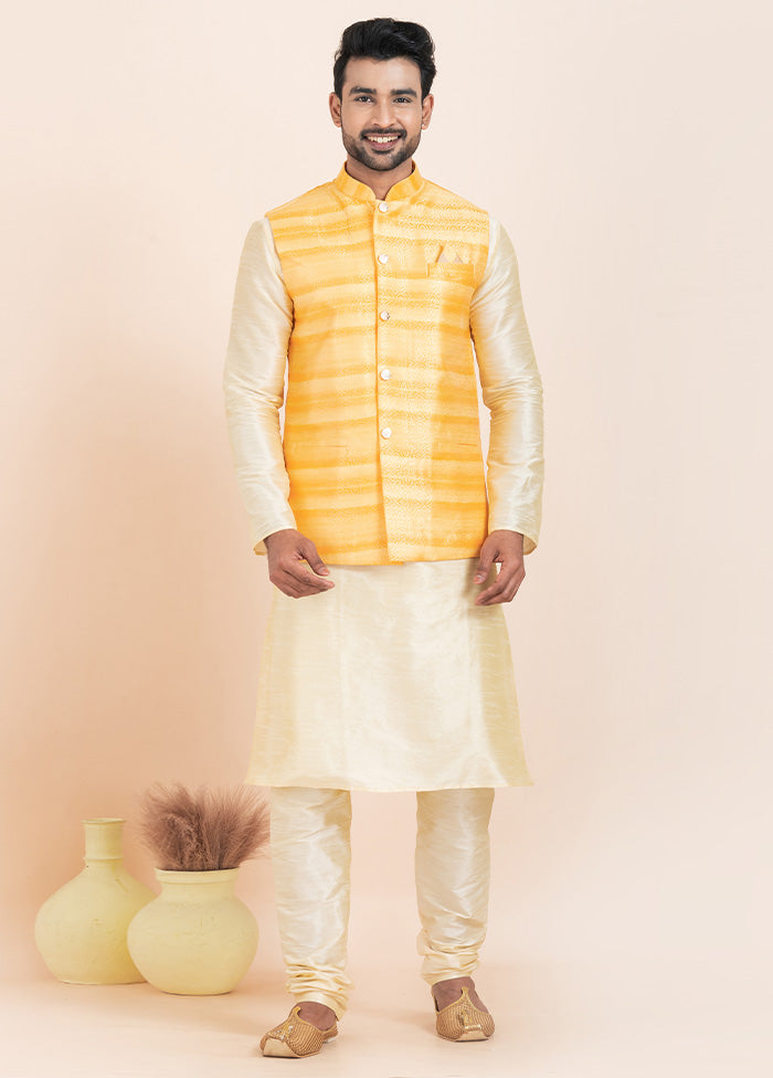 Yellow Full Sleeves Mandarin Collar Waistcoat