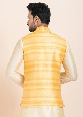 Yellow Full Sleeves Mandarin Collar Waistcoat