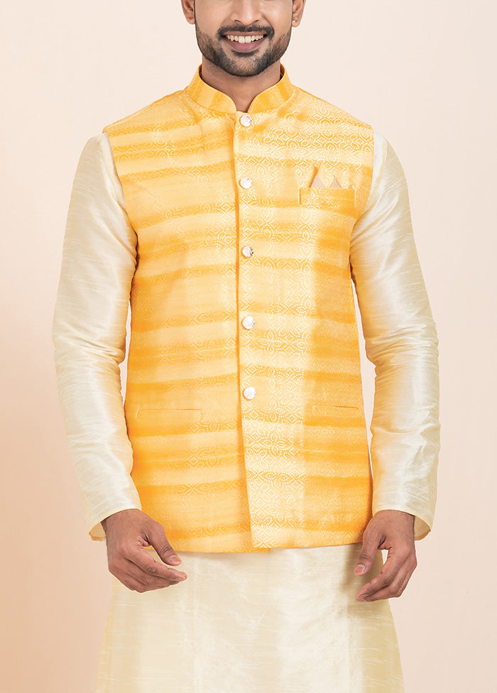 Yellow Full Sleeves Mandarin Collar Waistcoat