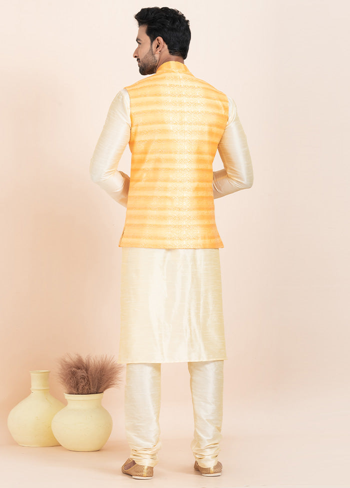 3 Pc Gold Dupion Silk Kurta Pajama Set