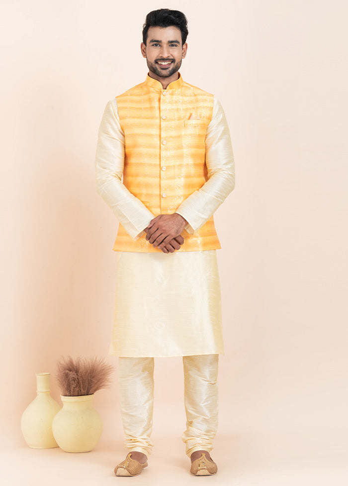 Yellow Full Sleeves Mandarin Collar Waistcoat