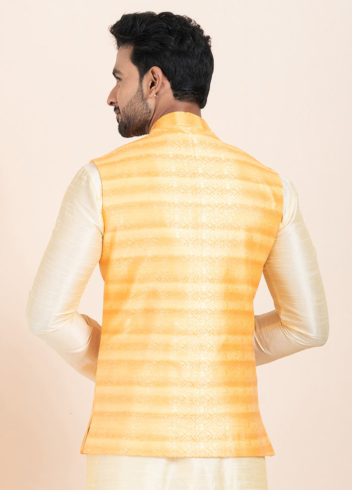 Yellow Full Sleeves Mandarin Collar Waistcoat