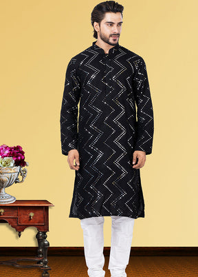 Black Jacquard Woven Silk Kurta Pajama Set