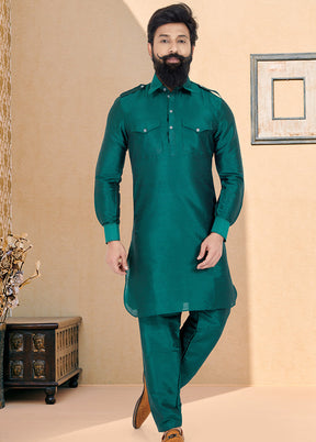 2 Pc Multicolor Dupion Silk Kurta Pajama Set