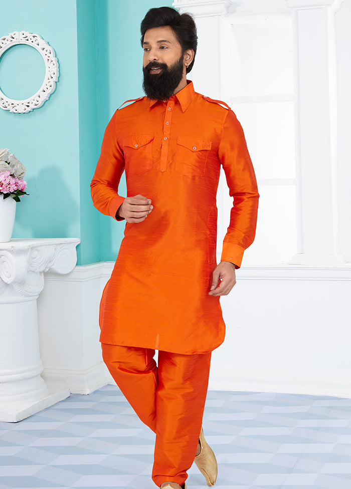 2 Pc Multicolor Dupion Silk Kurta Pajama Set