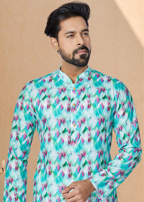 2 Pc Blue Cotton Kurta And Pajama Set - Indian Silk House Agencies