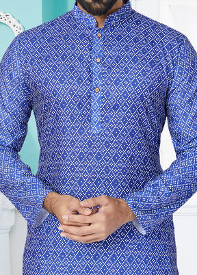 2 Pc Blue Cotton Kurta And Pajama Set - Indian Silk House Agencies