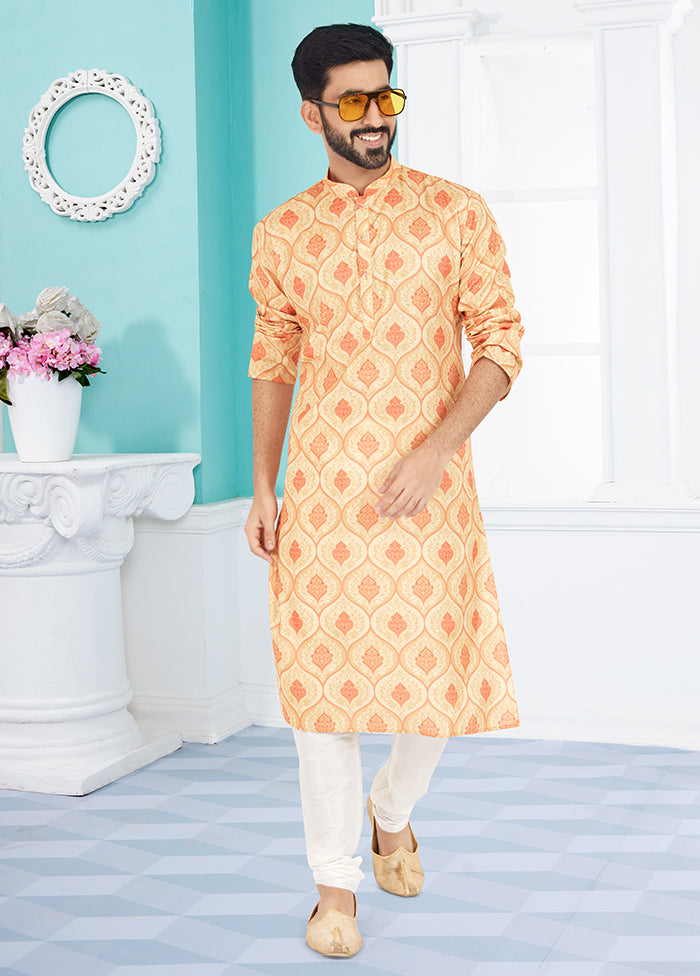 2 Pc Cream Cotton Kurta And Pajama Set