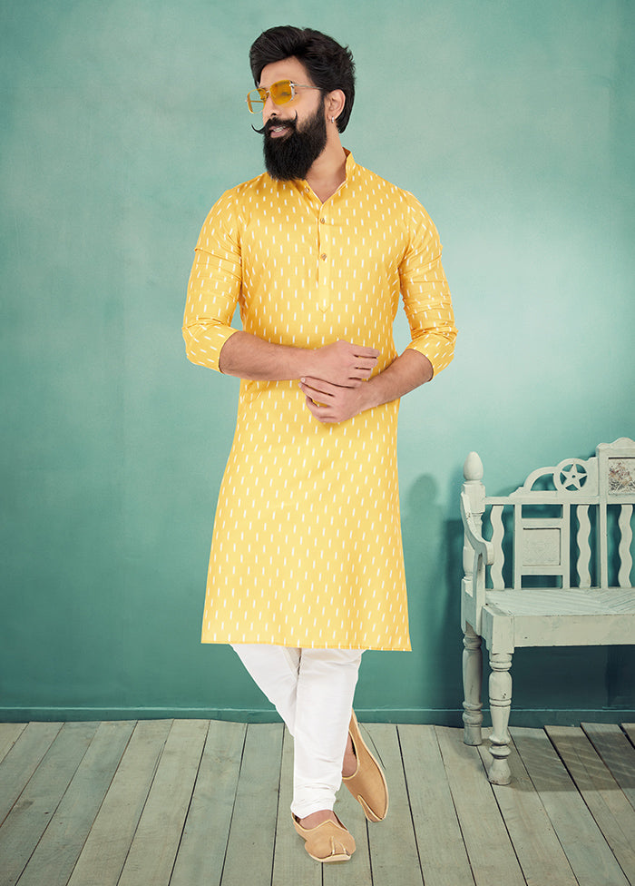 2 Pc Yellow Cotton Kurta And Pajama Set