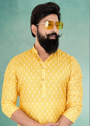 2 Pc Yellow Cotton Kurta And Pajama Set