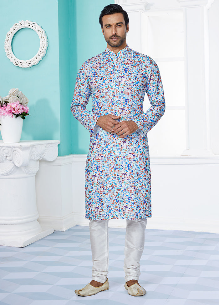 2 Pc Blue Cotton Kurta And Pajama Set