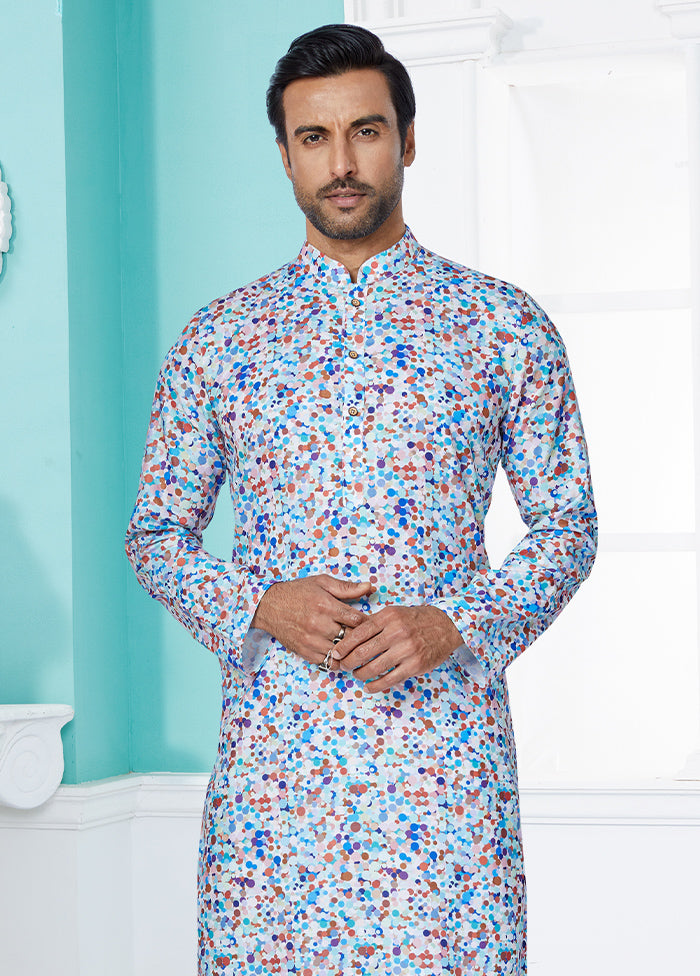 2 Pc Blue Cotton Kurta And Pajama Set