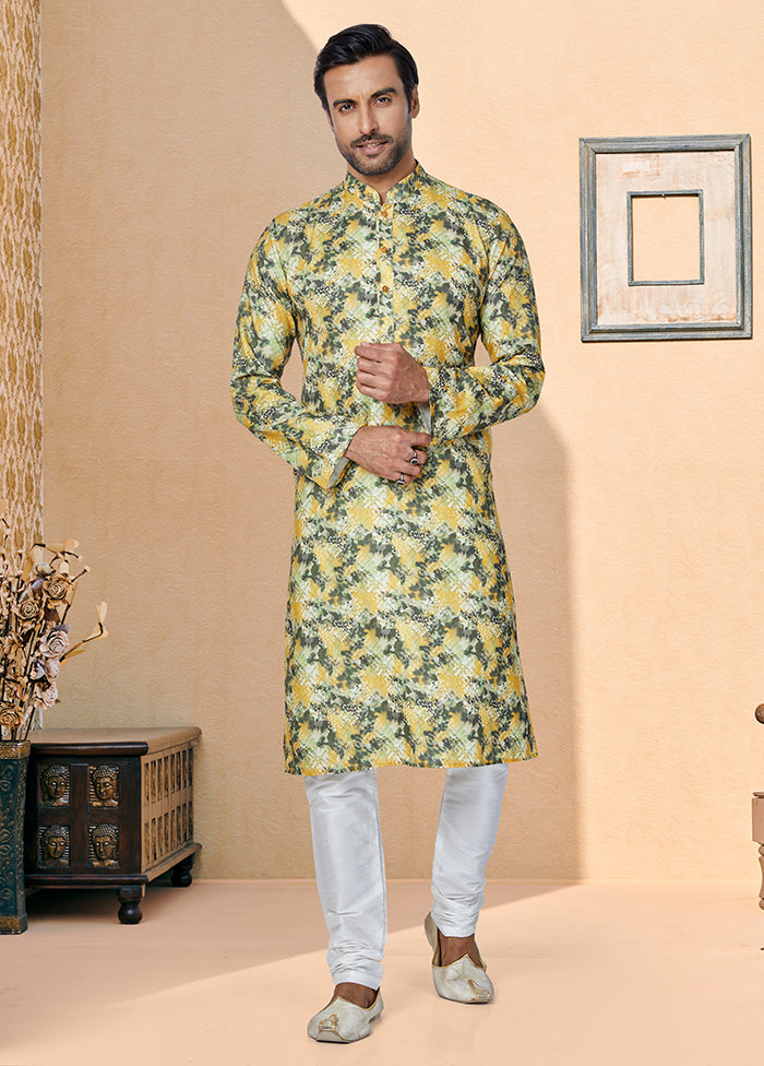 2 Pc Green Cotton Kurta And Pajama Set